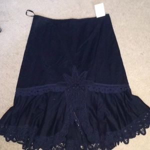 NWT navy blue cotton flare lace bottom skirt.